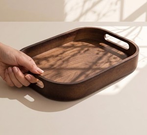 Plateau de service durable, plateau à café décoratif, plateau de service alimentaire carré en bois fait main, plateau décoratif pour café, thé, collations, petit-déjeuner - Product Image 3