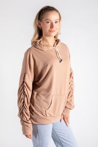 Sweat-shirt à capuche surdimensionné pour femme avec manches froncées, personnalisable, style streetwear décontracté, en molleton, fournisseur OEM de sweats à capuche pour femme - Product Image 2