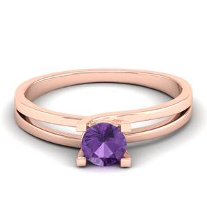 เครื่องประดับ REYES แหวนทองคำขาว 14K ประดับพลอยอเมทิสต์ทรงกลม 0.5 กะรัต สำหรับผู้หญิง แหวนพลอยเดี่ยวสำหรับเป็นของขวัญวันเกิด - Product Image 1