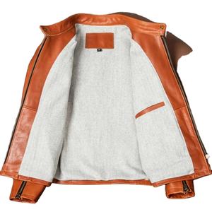 เสื้อแจ็กเก็ตหนังแท้สำหรับผู้ชาย, เสื้อแจ็คเก็ตสไตล์สตรีทผ้าใบเข้ารูปสีพื้นสำหรับขี่รถจักรยานยนต์ - Product Image 1