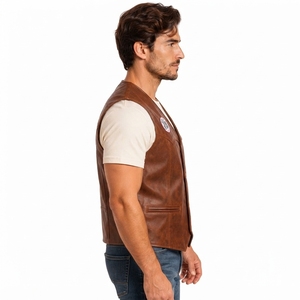 Premium Men <b>Leather</b> <b>Vest</b> Smooth PU <b>Leather</b> Outerwear Sleeveless Construction Durable Stitching Comfortable Fit Casual OEM - Product Image 6
