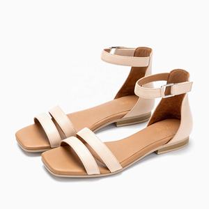 OEM ODM Women's Square Toe Leather <b>Ankle</b> <b>Strap</b> Strappy <b>Flat</b> Sandals Breathable Spring Summer Casual <b>Shoes</b> Made in Bangladesh - Product Image 3