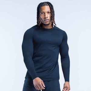Men's <b>Black</b> <b>Long</b> Sleeve Compression Shirt Solid Color Quick Dry Knitted Sporty Casual Fit Full Sleeve O-Neck <b>Top</b> - Product Image 6