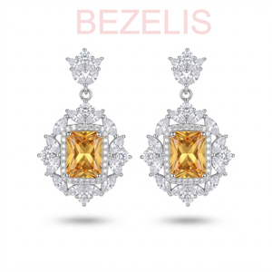 Pendientes de Diamantes Amarillos Radiantes de Corte Brillante para Mujer, Pendientes de Lujo con Halo Marquise para Mujer, Finos - Product Image 5
