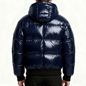 Veste matelassée à capuche brillante personnalisée, manteau bouffant luxueux, coupe-vent, isolé, vêtement d'extérieur d'hiver, veste zippée pour homme - Product Image 5