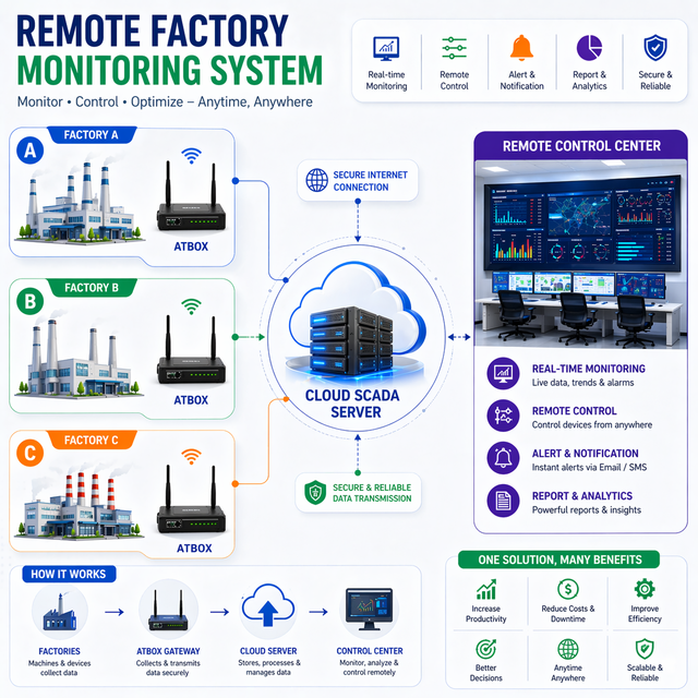 Remote Factory SCADA Monitoring System – Free SCADA Platform | ATScada System – OEM Available