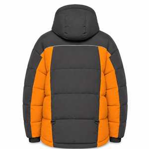 High Quality Winter Puffer <b>Jacket</b> Contemporary Color Blocking Heavy Insulation Custom PVC Patch Zippered Hand Pockets Outerwear - Product Image 3