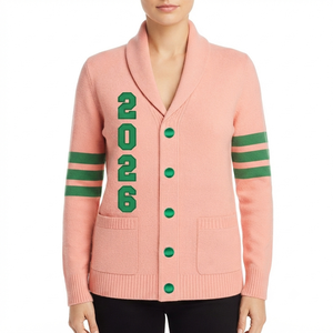 Custom Logo Vintage Sorority <b>Cardigan</b> <b>Shawl</b> <b>Collar</b> College Sweater Pink Green Greek Preppy Winter Apparel for Women - Product Image 3