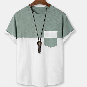 เสื้อยืดคอกลมแขนสั้นผู้ชาย ทรงปกติ สีตัดต่อ ดีไซน์เรียบง่าย ผ้าฝ้ายถัก 100% ระบายอากาศได้ดี - Product Image 1