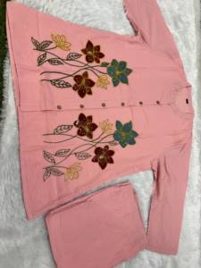 Ensemble haut peplum et pantalon large en coton brodé ethnique pour femme, coupe décontractée, longueur midi, toutes saisons, style Inde Pakistan - Product Image 4