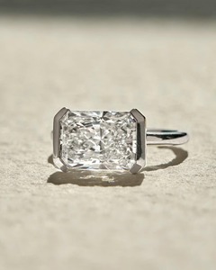 Radiant Diamond <b>Ring</b> 2.10CT Lab Grown Crushed <b>Ice</b> 14k Yellow Gold Solitaire Half Bezel 2MM Bypass Band IGI Certified <b>Ring</b> - Product Image 5