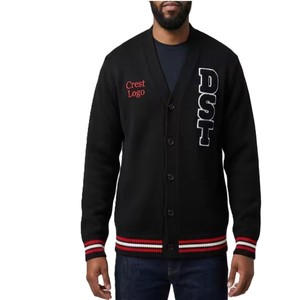 Black <b>Red</b> Contrast Knitted <b>Cardigan</b> crimson 913 acrylic university college <b>cardigan</b> DST Black V-Neck Varsity <b>cardigan</b> - Product Image 6