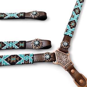 Premium Western Equestrian Argentina cuero de vaca con cuentas Headstall Breastplate Withers Strap Set cobre Hardware OEM aceptar - Product Image 2