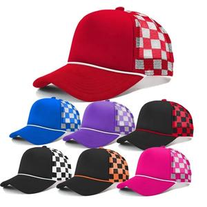 Gorras de béisbol y trucker personalizables, lisas, de 5 paneles, ajustables para hombre, con diseño rasgado, para deportes al aire libre y viajes, con malla, espuma y estampado a cuadros - Product Image 5