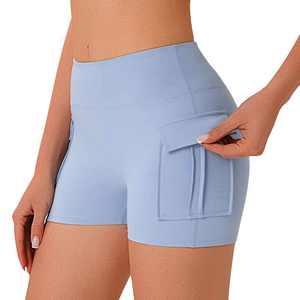 Shorts de sport noirs taille haute avec poches, séchage rapide, tricotés, pour fitness, entraînement, yoga, vêtements de sport pour femmes - Product Image 6
