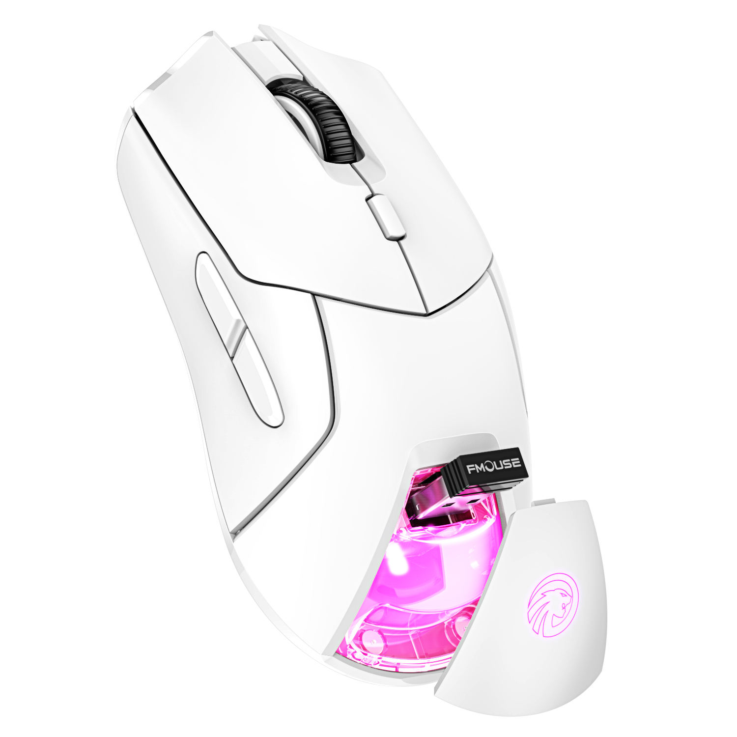 FMOUSE M501 Optical Wireless Gaming Mouse, Ergonomic RGB LED Backlit, Adjustable 3000-4000 DPI, 6 Programmable Buttons, Rechargeable Lithium Battery, 2.4GHz USB Receiver for PC Laptop Gamer - Black/White - OEM Wholesale / فأرة ألعاب FMOUSE M501 اللاسلكية البصرية، تصميم مريح مع إضاءة RGB LED خلفية، DPI 3000-4000 قابل للتعديل، 6 أزرار قابلة للبرمجة، بطارية ليثيوم قابلة للشحن، مستقبل USB 2.4 جيجاهرتز لأجهزة الكمبيوتر واللابتوب والجيمنج - أسود/أبيض - جملة OEM