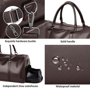 Bolsa de Viaje de Cuero Genuino para Hombre, Bolsa de Fin de Semana de Gran Capacidad con Cierre de Cremallera, Asa Suave, Color Marrón - Product Image 6
