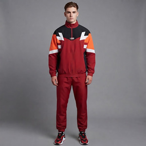 Conjunto Deportivo para Hombre con Bloques de Color, Cierre Completo, Cuello Alto, Estilo Deportivo, 100% Poliéster, Corte Regular, con Bolsillos Laterales - Product Image 1