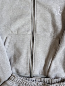 Gray Men Midweight Winter Eco-Friendly Printed Casual Solid Regular Fit Hoodie Sweatpants Set Zip Tracksuit Full Length Jogger - Product Image 4