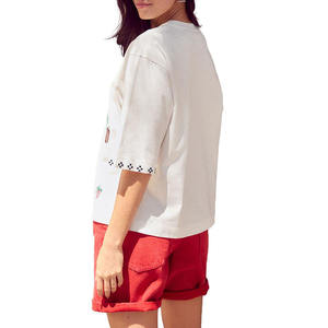 T-shirt personnalisé pour femme grande taille, uni, décontracté, d'été, col rond, manches classiques, tricoté, avec logo, 100% coton, coupe ample - Product Image 2
