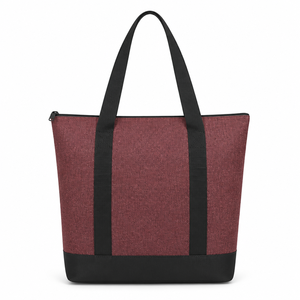 Heathered Burgundy Canvas <b>Tote</b> Zipper Top Medium Black Webbing Strap <b>Travel</b> Blank Custom Logo Print Wholesale Bulk Shopping - Product Image 1
