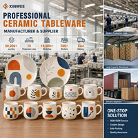 Ensemble de tasses à thé en céramique avec tasses à café et assiettes, motif géométrique, pour marque privée, OEM, ODM - Fournisseur