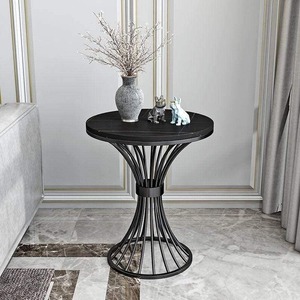 Modern Round <b>Side</b> <b>Table</b>, <b>Black</b> Plywood Top with Decorative Metal Base, Luxury Accent <b>Table</b> for Living Room <b>and</b> Bedroom - Product Image 5