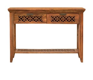 Modern Carved Solid Wood Console <b>Table</b> with 2 Drawers |Geometric Lattice Wooden Entryway <b>Table</b> |B2B Wholesale India - Product Image 5
