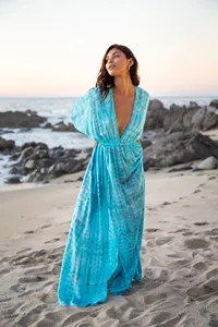 Women Handmade Tie Dye <b>Beach</b> <b>Kaftan</b> Maxi Dress Deep V Neck Resort Wear Vacation Outfit Loose Fit Elegant <b>Beach</b> Dress - Product Image 4