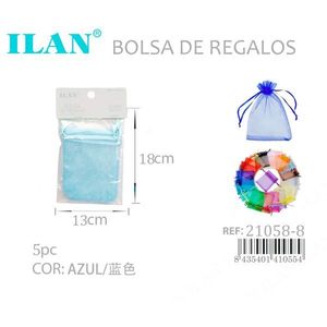 Sacchetti regalo in organza Ilan 13x18cm blu, confezione da 5 per gioielli e regali - Product Image 3