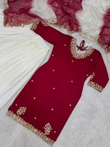 ชุดคุรตะสไตล์อินเดีย-ปากีสถาน พร้อมผ้าคลุมไหล่ปักเลื่อมผ้าออร์แกนซ่า ขายส่งเสื้อผ้าชาติพันธุ์ - Product Image 4