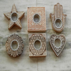 Bloc en bois fait à la main photophore bougeoir bloc impression élégant support votif pour la décoration intérieure Diwali mariage noël pâques - Product Image 1