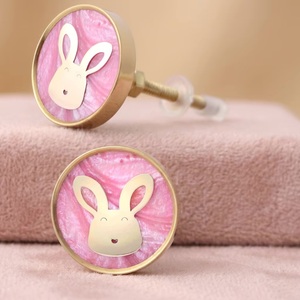 Pink Resin Brass Rabbit Knobs Round Drawer Pulls for Kids Furniture Industrial Design Apartment Use Easy Installation - Product Image 1
