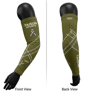 Manguitos de cricket para mujer, poliéster y spandex premium, transpirables, elásticos, color verde oliva, diseño ergonómico con paneles, logotipo personalizado por sublimación - Product Image 1