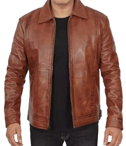 <b>Men's</b> Brown PU Motorcycle Jacket <b>Turtleneck</b> Collar Zipper Closure Casual Winter Wear Regular Fit Solid Color Eco-friendly Front - Product Image 1