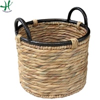 Panier de rangement rond en rotin tressé durable avec poignées, couleur personnalisable, pour salle de bain et présentation de vêtements