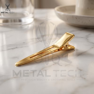 Lot de pinces à cheveux professionnelles en métal doré et argenté, antidérapantes, pour salon de coiffure, barrettes de séparation type bec de canard - Product Image 3