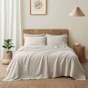 Drap plat en lin bleu au design solide, 400 fils, respirant, pour toutes les saisons, literie pour adultes - Product Image 6