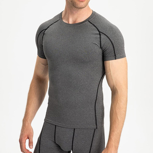 Camiseta Deportiva de Manga Corta para Hombre, Cuello Redondo, Ajustada, de Secado Rápido, Tejido de Punto, Color Gris Sólido, Poliéster, Ropa Deportiva de Excelente Calidad - Product Image 4