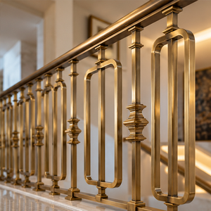 Barandilla de Bronce Escalonada con Pasamanos y Pernos Geométricos para Hoteles de Lujo, Villas e Interiores Clásicos de Escaleras - Product Image 1
