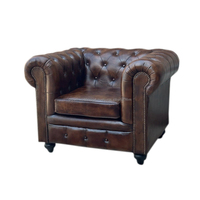 Sofá Chesterfield de Lujo de Piel con Cojín Marrón Oscuro de Un Solo Puesto y Diseño Vintage para Sala de Estar o Restaurante
