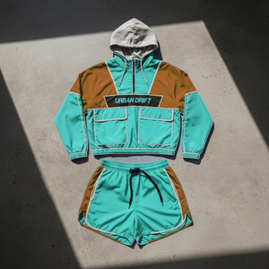 Polyester Fabric <b>Women</b> Wear Windbreaker Summer Shorts Set Custom Logo Breathable Windbreaker Shorts Set - Product Image 1