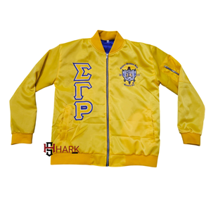 Top Selling Sorority Sigma Gamma Rho Zip Up Applique Embroidery Patches <b>Work</b> Silk Satin Divine Nine Organization Bomber Jackets - Product Image 1