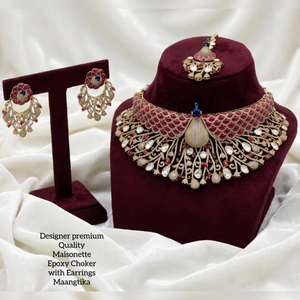 Collier ras-de-cou en moissanite de qualité supérieure avec boucles d'oreilles et maang tikka, design de luxe, parfait pour toutes les occasions - Product Image 6