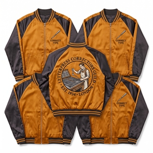 Blouson Bomber en Satin Brodé Doré Bordeaux avec Fermeture Éclair et Manches Raglan pour Artisans Relieurs – Vêtement d'extérieur Style Universitaire - Product Image 5
