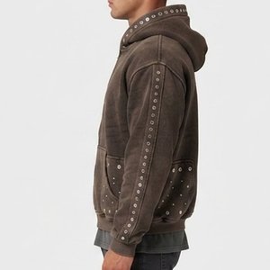Nouveau sweat-shirt à capuche zippé pour homme, en molleton de coton, décontracté, pour l'automne, avec détails en strass, coupe classique, couleur unie - Product Image 4