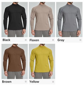 Men's Black Full Sleeve Stand Collar Quarter <b>Zip</b> Moisture Wicking Polyester Fitted Performance <b>Shirt</b> All Seasons Training Top - Product Image 6