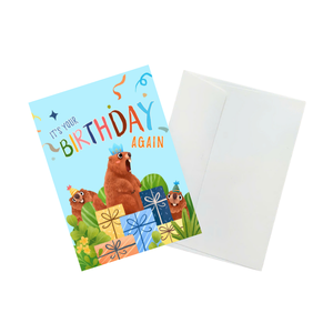 การ์ดป๊อปอัพ 3 มิติ ลายงานเลี้ยงวันเกิดสัตว์ พร้อมซองจดหมาย สำหรับงานวันเกิด ลายหมีสีน้ำตาลและสัตว์อื่นๆ ในธรรมชาติ การ์ดทำมือ - Product Image 4