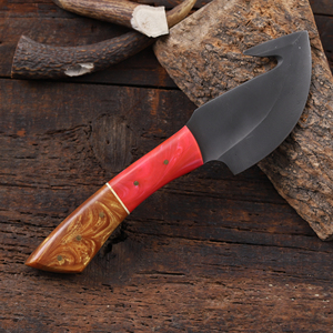 Cuchillo de caza de hoja fija Nordic Forge Gut Hook con acabado en ácido, mango de resina, espiga completa, cuchillo personalizado OEM/ODM, funda de cuero - Product Image 3