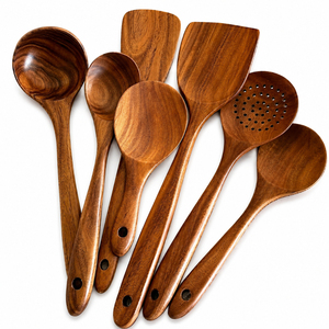 Juego de Cucharas de Cocina de Madera de Teca Natural Premium, Juego de Utensilios de Cocina Ecológicos de 5 Piezas, Espátula de Madera Segura para Utensilios Antiadherentes - Product Image 6